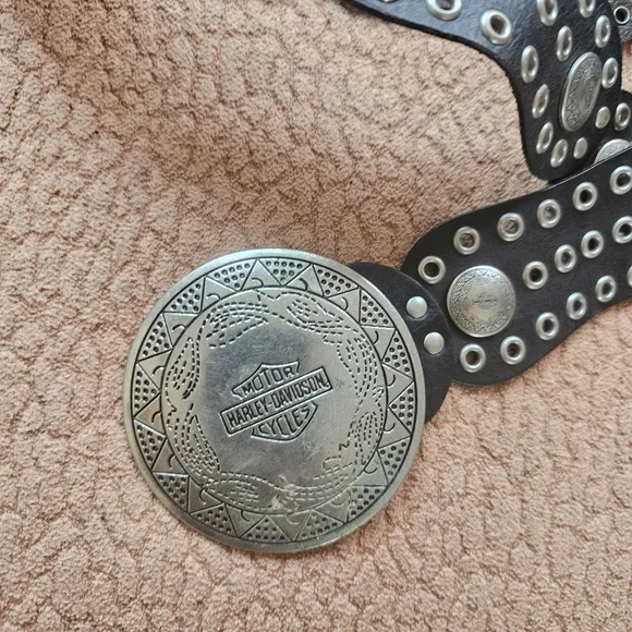 RARE Harley Davidson Concho Style Leather Grommet Studded Belt W/Buckle Medium - Picture 2 of 6